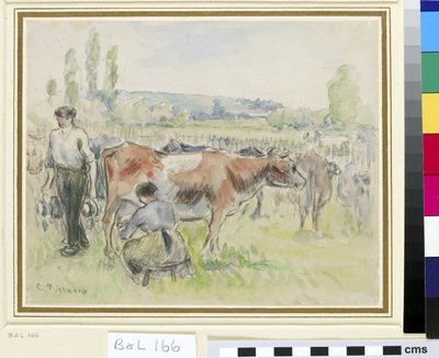 Kompositionsstudie einer Melkszene in Eragny-sur-Epte von Camille Jacob Pissarro