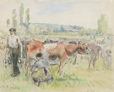 Kompositionsstudie einer Melkszene in Eragny-sur-Epte von Camille Pissarro