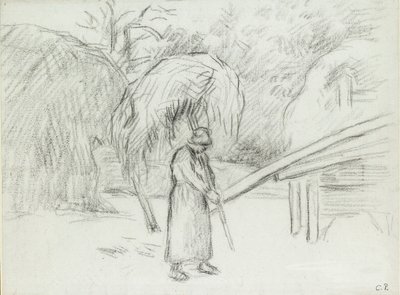 Studie einer Bäuerin, die eine Heuladung im Hof von Foucault trägt, ca. 1875 von Camille Pissarro