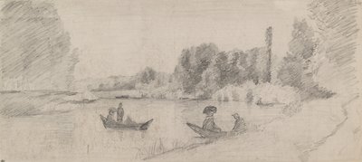 Studie einer Flusslandschaft mit Booten, 1863-1864 von Camille Pissarro