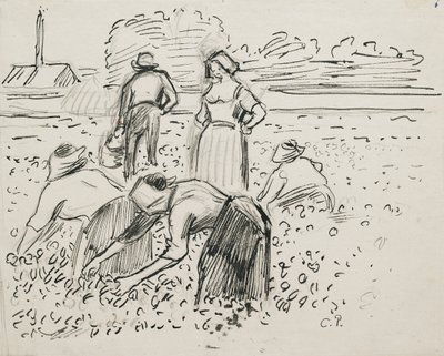 Studie von fünf Bauernfiguren, die auf einem Feld arbeiten von Camille Pissarro