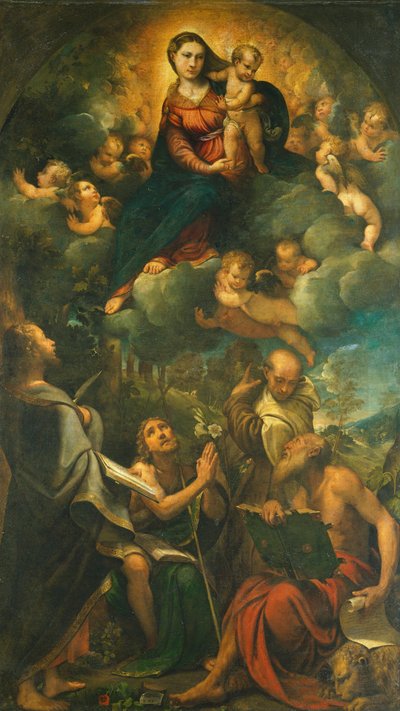 Madonna in Herrlichkeit oder Madonna mit Kind und Heiligen von Camillo Boccaccino