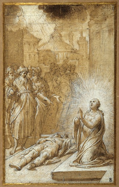 Heilige Frau betet neben dem Körper eines toten Mannes von Camillo Procaccini