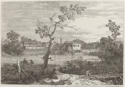 Ansicht einer Stadt am Flussufer, ca. 1735-1746 von Canaletto