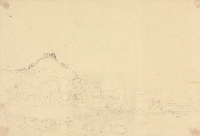 Skizze einer Burg auf einem Hügel mit Häusern darunter von Capt. Thomas Hastings