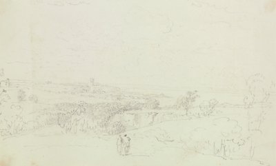 Skizzierte Landschaft mit Schloss in der Ferne von Capt. Thomas Hastings