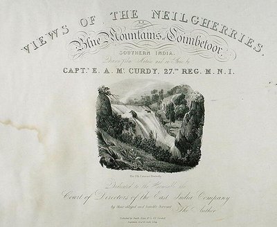 Der Elch-Wasserfall, Dimhutty, Titelseite für View of the Neilgherries, or Blue Mountains of Coimbetoor, Southern India von Captain McCurdy, veröffentlicht 1830 von Captain E. A. after McCurdy
