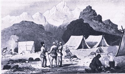 Lager im Himalaya, aus British Adventure, veröffentlicht von Collins von Captain E. P. Campbell