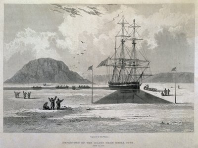 Abfahrt der Boote von Hecla Cove, 21. Juni 1827, aus dem Journal einer dritten Reise zur Entdeckung einer Nordwestpassage von Captain George Francis Lyon