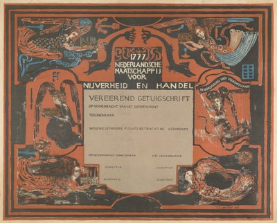 Zertifikat der Niederländischen Gesellschaft für Industrie und Handel von Carel Adolph Lion Cachet