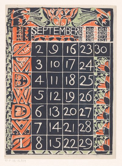 Kalenderblatt September 1900 von Carel Adolph Lion Cachet