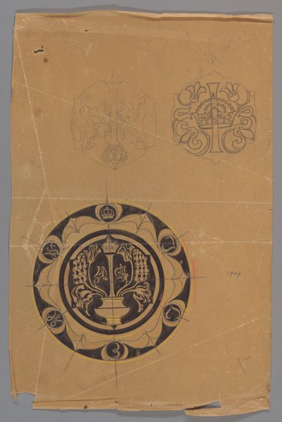 Entwurf für einen Teller mit Krone und Monogramm von Carel Adolph Lion Cachet