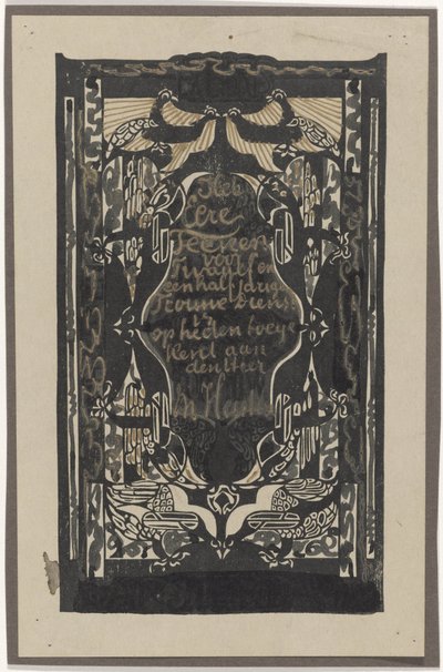 Entwurf für eine Urkunde anlässlich zwölf und ein halbes Jahr treuer Dienst bei der Leim- und Gelatinefabrik von Carel Adolph Lion Cachet