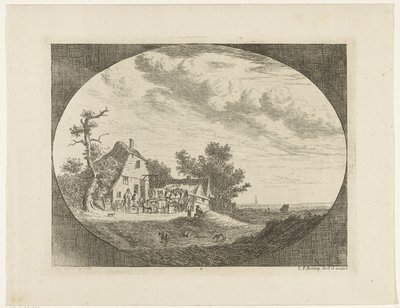 Landschaft mit Herberge und ruhenden Pferden und Wagen und Reitern von Carel Frederik Bendorp (I)
