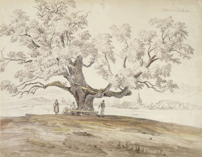 Ansicht von Wolfershausen bei Meiningen mit einer alten Eiche, 1844 von Carl Ernst Ludwig Wagner