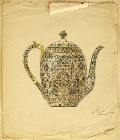 Entwurf für eine ovale silbervergoldete Cloisonné-Emaille-Kaffeekanne, Haus Carl Fabergé von Carl Fabergé