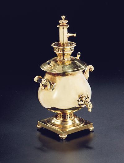 Miniatur-Samowar-Duftflakon mit Stopfen, wahrscheinlich Moskau, 1908-17 von Carl Fabergé