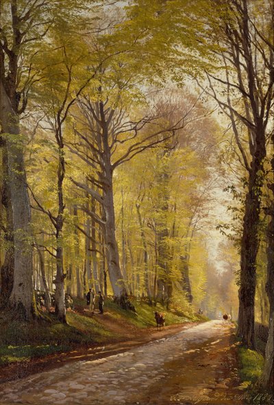 Ein Waldweg mit Hirten und Vieh von Carl Frederick Aagaard