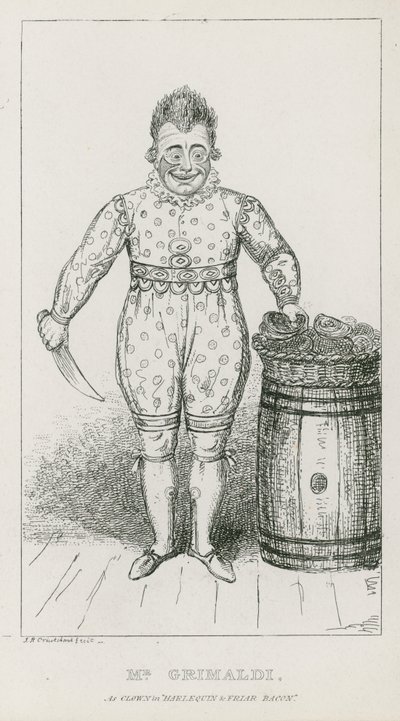 Mr. Joseph Grimaldi als Clown in Harlequin und Friar Bacon von Carl Georg Adolph Hasenpflug