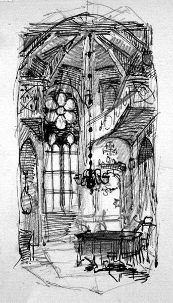Skizze des Studios des Künstlers in Oberwesel von Carl Haag
