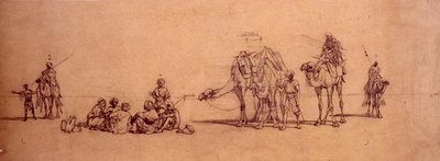 Figuren und Kamele in der Wüste von Carl Haag