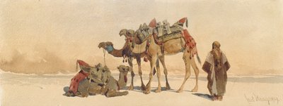 Rast mit drei Kamelen in der Wüste von Carl Haag
