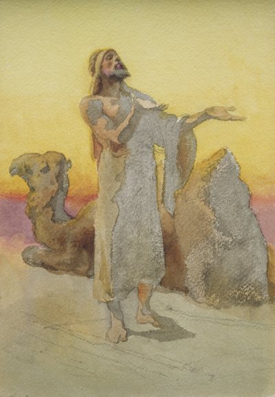 Studie eines Arabers, der in der Wüste mit seinem Kamel betet von Carl Haag