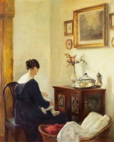 Eine Mutter und ein Kind im Interieur von Carl Holsoe
