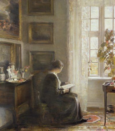 Lesen am sonnigen Fenster von Carl Holsoe