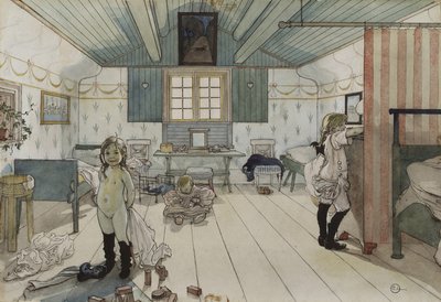 Mammas und das kleine Mädchenzimmer, aus der Serie Ein Zuhause, ca. 1895 von Carl Larsson