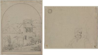 Blick aus meinem Fenster in Rom (recto) Soldat in einer Landschaft (verso) von Carl Ludwig Tischbein