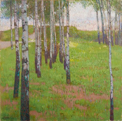 Birkenhain im Abendlicht, um 1902 von Carl Moll