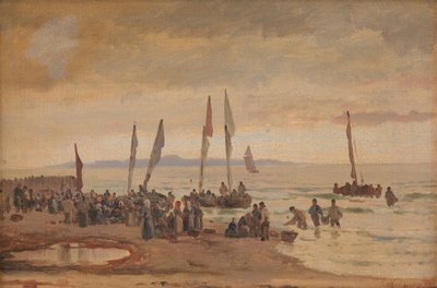 Heimkehrende Fischer werden am Strand von Hornbæk empfangen von Carl Neumann