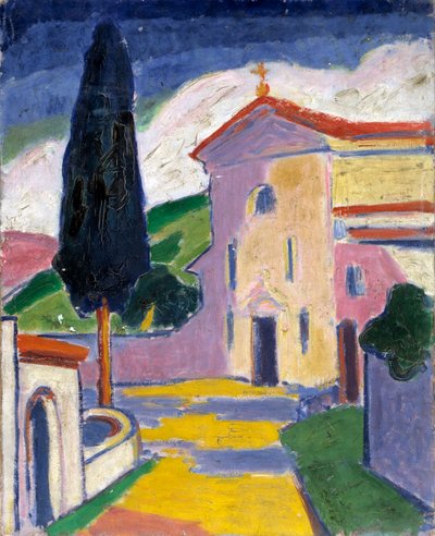 Kirche mit Zedernbaum links, vor 1932 von Carl Newman
