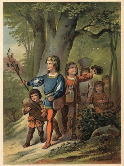 Die sechs Kinder gehen in den Wald, um ihren Vater zu finden, mit Bouton d