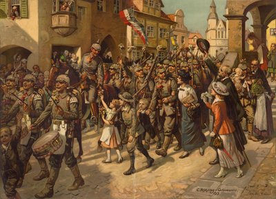 Die Mobilisierung 1914. Bild für den Geschichtsunterricht in Schulen, 1915 von Carl Rohling