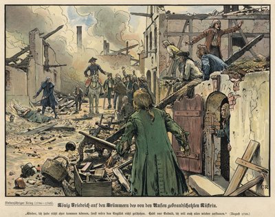 Friedrich der Große besucht die Ruinen der verbrannten Stadt Küstrin von Carl Röchling