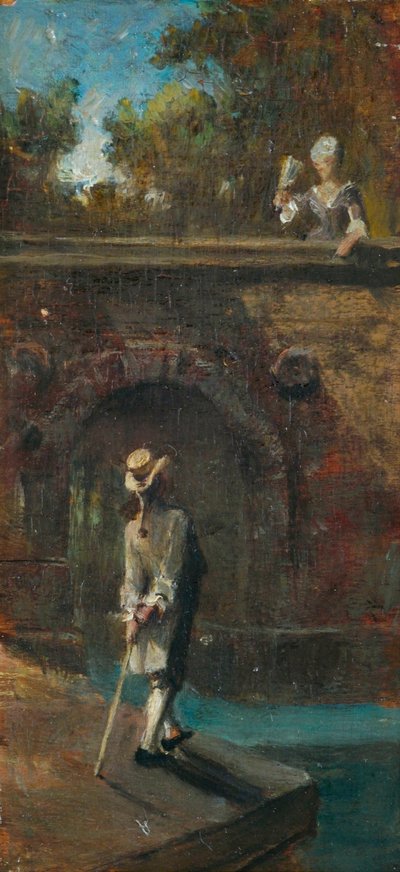 Galante Szene an einer Flussbrücke von Carl Spitzweg