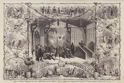 Szenen aus der Oper Meister Martin und Seine Gesellen des deutschen Komponisten Wendelin Weissheimer, aufgeführt im Großherzoglichen Hoftheater, Karlsruhe, Deutschland (Stich) von Carl Thiel