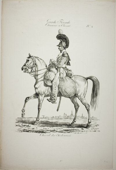 Königliche Garde, normannischer berittener Leichtinfanterist und Pferd, Nr. 4 von Carle Vernet