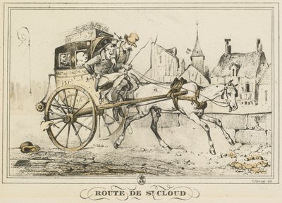 Szenen des täglichen Lebens, Straßen und Wege: Straße nach Saint-Cloud..., 1816 von Carle Vernet