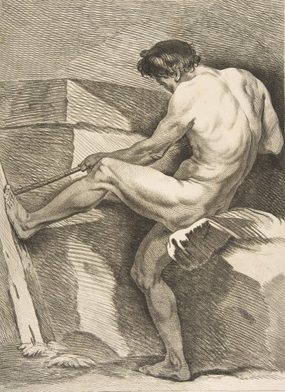 Ein Académie: Mann zieht an einer Schnur, 1742-43 von Carle van Loo