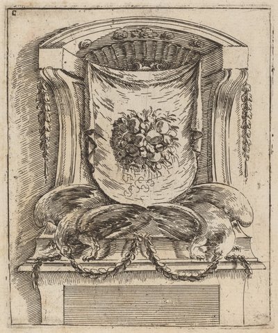 Architektonisches Motiv mit einem Vorhang und Früchten von Carlo Antonio Buffagnotti