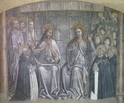 Christus übergibt die Welt dem heiligen Dominikus in Anwesenheit der Jungfrau Maria, Fresko von Carlo Braccesco von Carlo Braccesco