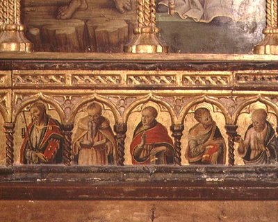 Fünf Apostel, aus der Predella des San Martino Polyptychons von Carlo Crivelli