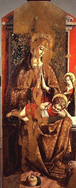Madonna mit Kind, zentrales Paneel des zweiten Triptychons von Valle Castellamo von Carlo Crivelli