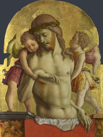 Der tote Christus, unterstützt von zwei Engeln von Carlo Crivelli