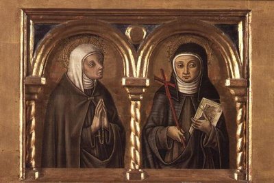 Unidentifizierte Frau und St. Klara von Assisi (Predella-Panel) (Detail) von Carlo Crivelli