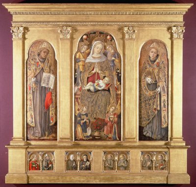 Jungfrau und Kind mit den Heiligen Bonaventura und Ludwig von Toulouse von Carlo Crivelli