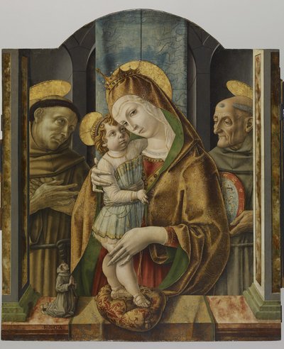 Jungfrau und Kind mit Heiligen und Stifter von Carlo Crivelli